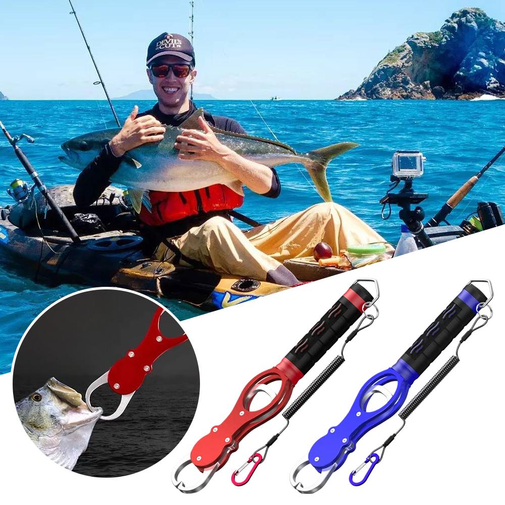 Tragbarer Aluminiumlegierung Fischgriff Haken Greifer Mit Wiege Waage Fisch Lippen Greifer Fischzange Handgriff Angelzubehör