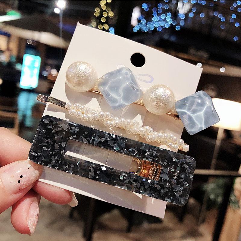 Fashion Acrylic Pearl Hair Clips Set Sweet Flower Hair Barrettes For Women Girls Korean Geometric Hair Accessories Jewelry