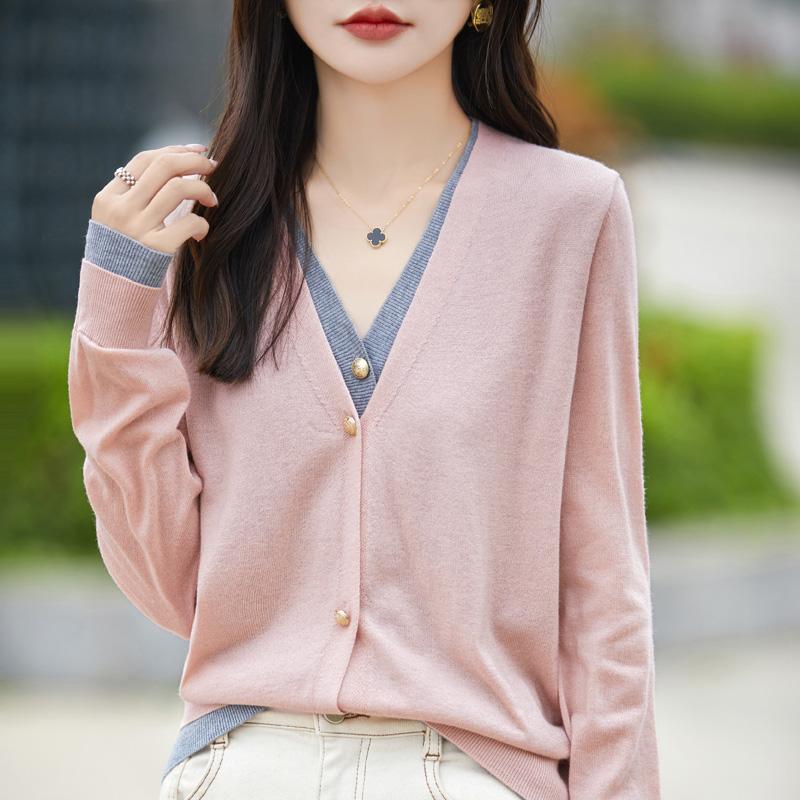 Dámský vlněný kardigan Qinghe kašmír 50% hedvábí 50% vlna jaro a léto vlna měkký, pohodlný a teplý