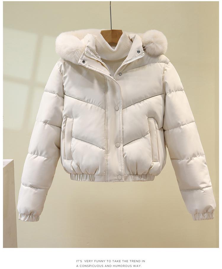 Kort Stor Päls Krage Förtjockad Jacka med Huva och Päls Inuti