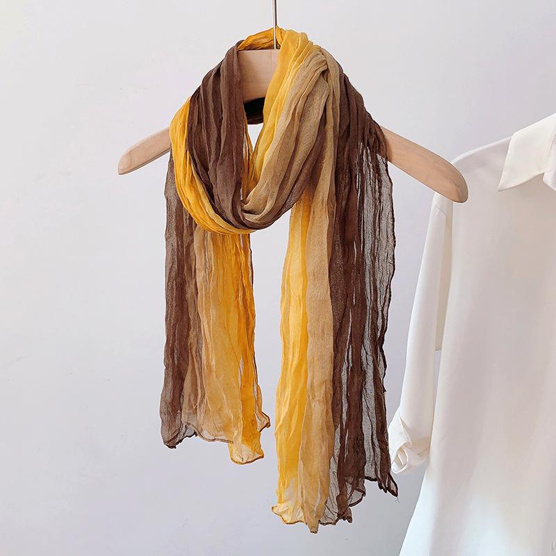 Gradient Cotton Hemp Scarf Desert-Style Vintage Wrinkle Scarf Fashion Winter Warm Casual Scarf Shawl
