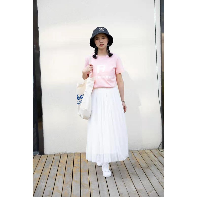 Summer New Arrival Drape Mesh Half-Length Skirt Plus Size Women's A- line Skirt High Waist Slim Looking Pleated Mid-Length Gauze Skirt