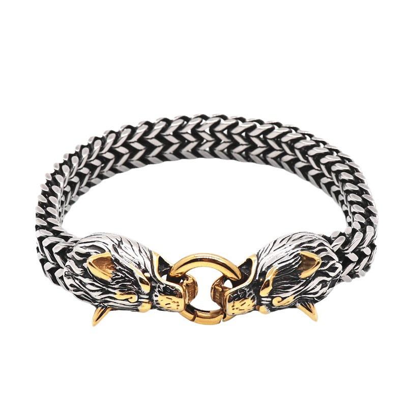 Nordic Viking Wolf Head Titanium Steel Men's Hip-Hop Stainless Steel Bracelet