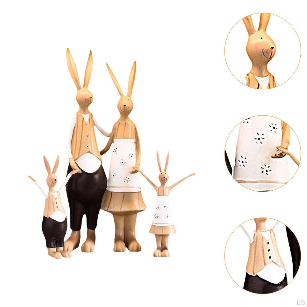 Rabbits Family Figurine Standing Statue Handmade Craft Table Decoration Centerpiece for Living