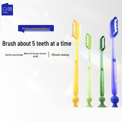 Baixi Long-Head Soft Bristle Toothbrush 4-Pack with Suction Cup