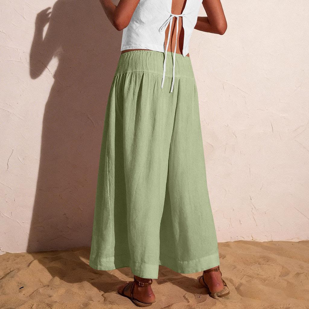 Women's Ruffled Spring Casual Long Skirt Plain Color Skirt Retro Pleated Skirt