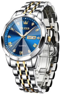 Men's Diamond Watch, Stylish and Popular Quartz Movement, Analog, Business Watch with Date Display, Waterproof, Luminous Design, Blue