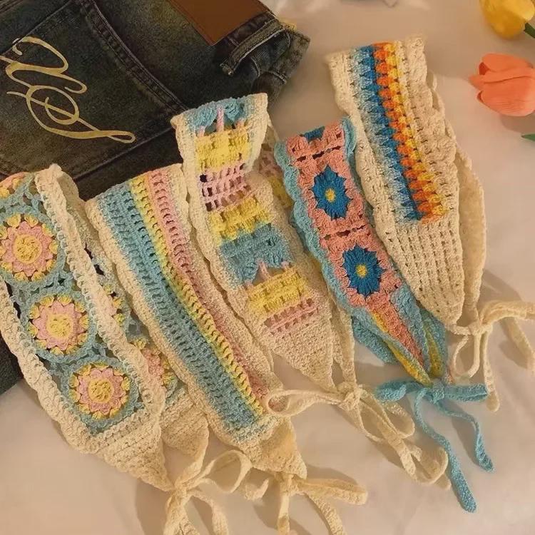 Colorful Knitted Dopamine Triangle Headscarf & Braided Headband for Women