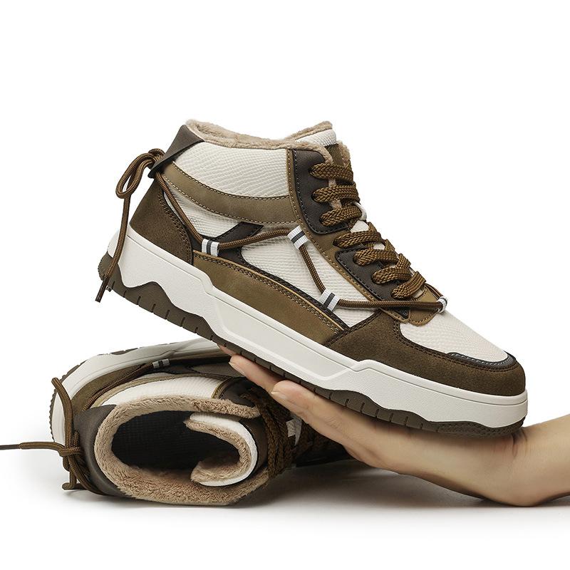 British style retro German training shoes medium top board shoes autumn and winter new velvet warm outdoor sports casual cotton shoes