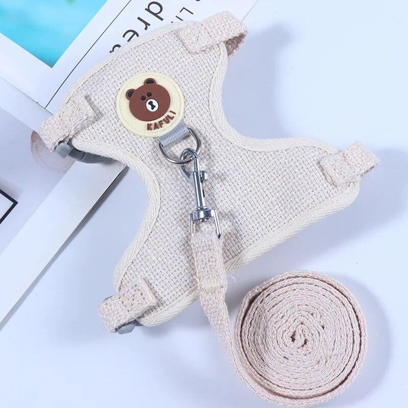 Breathable Cat Harness Vest Linen Blend Pet Walking Lead Leash for Small Dogs Rabbit Guinea Pig Cartoon Puppy Kitten Supplies
