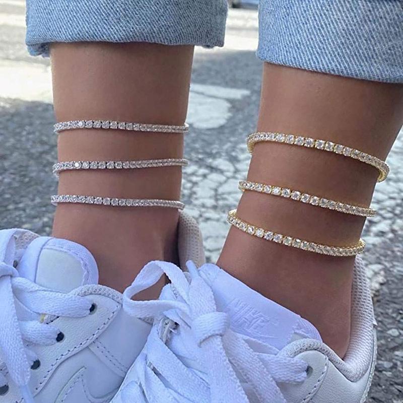 Luxury Zircon Women's Anklet: European & American Trendy, Gold-Plated Tennis Chain with Paved Diamonds