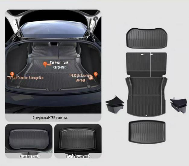 Refreshed Tesla Model Y Front & Rear TPE Trunk Mats - Upgraded Interior Accessories