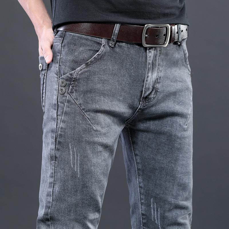 Herbst Winter Fleecegefütterte Jeans für Herren Slim Fit Skinny Grau Lange Hosen Koreanischer Stil Trendy Jugendlich Stretch Freizeithosen