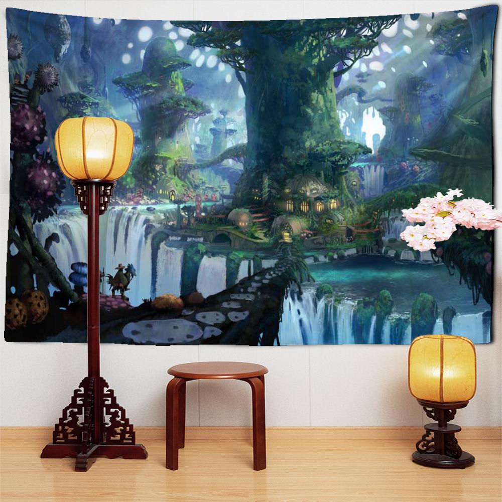 Cartoon Tree Forest Tapestry Wall Hanging Kawayi Bohemian Style Psychedelic Living Room Bedroom Home Decor