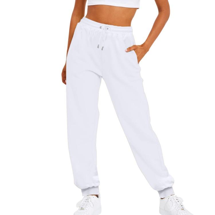 Damen Trainingshose Fleece Locker geschnitten Jogginghose Einfarbig Hoher Bund Laufhose Streetwear Fitnessstudio Training