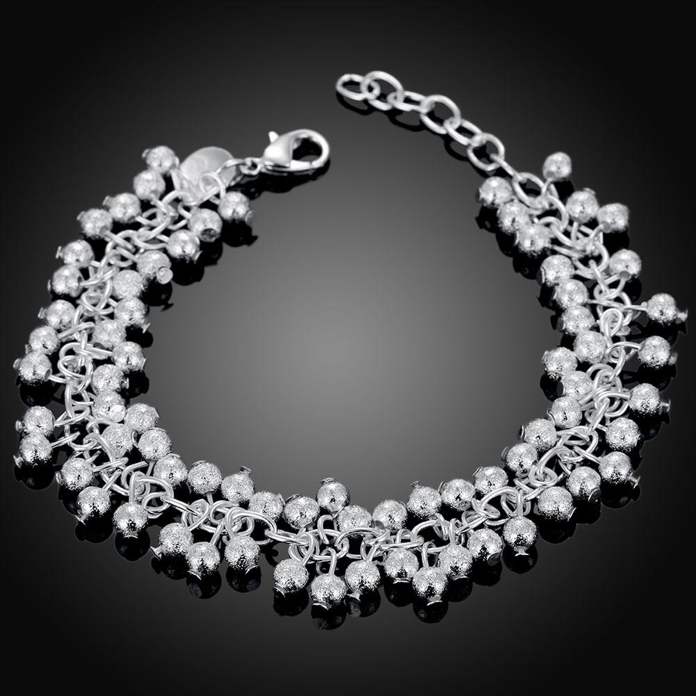 925 Sterling Silver Double Row Frosted Bead Chain Bracelet, Fashionable and Charming Jewelry