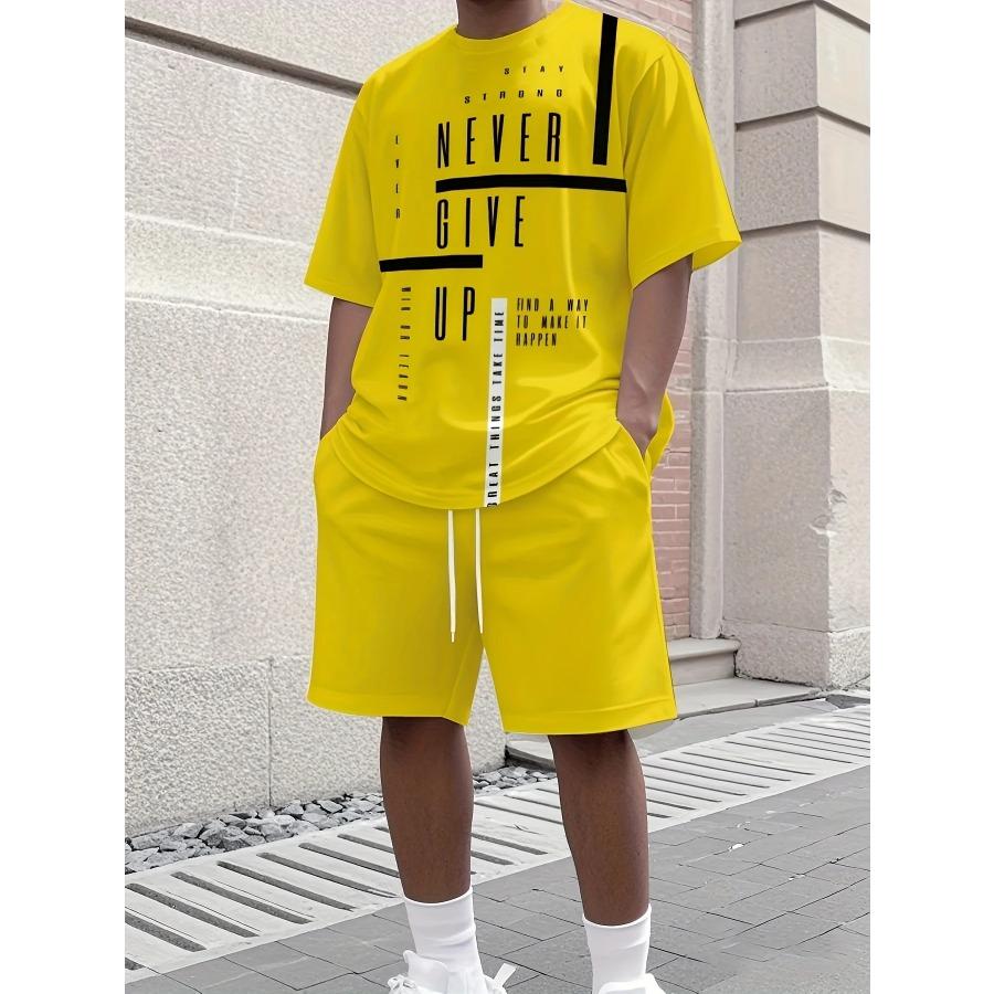 2026 New Men's Athletic Set Los Angeles Print Short-Sleeve T-Shirt Casual Athletic Set Streetwear Shorts Two-Piece Men's Set