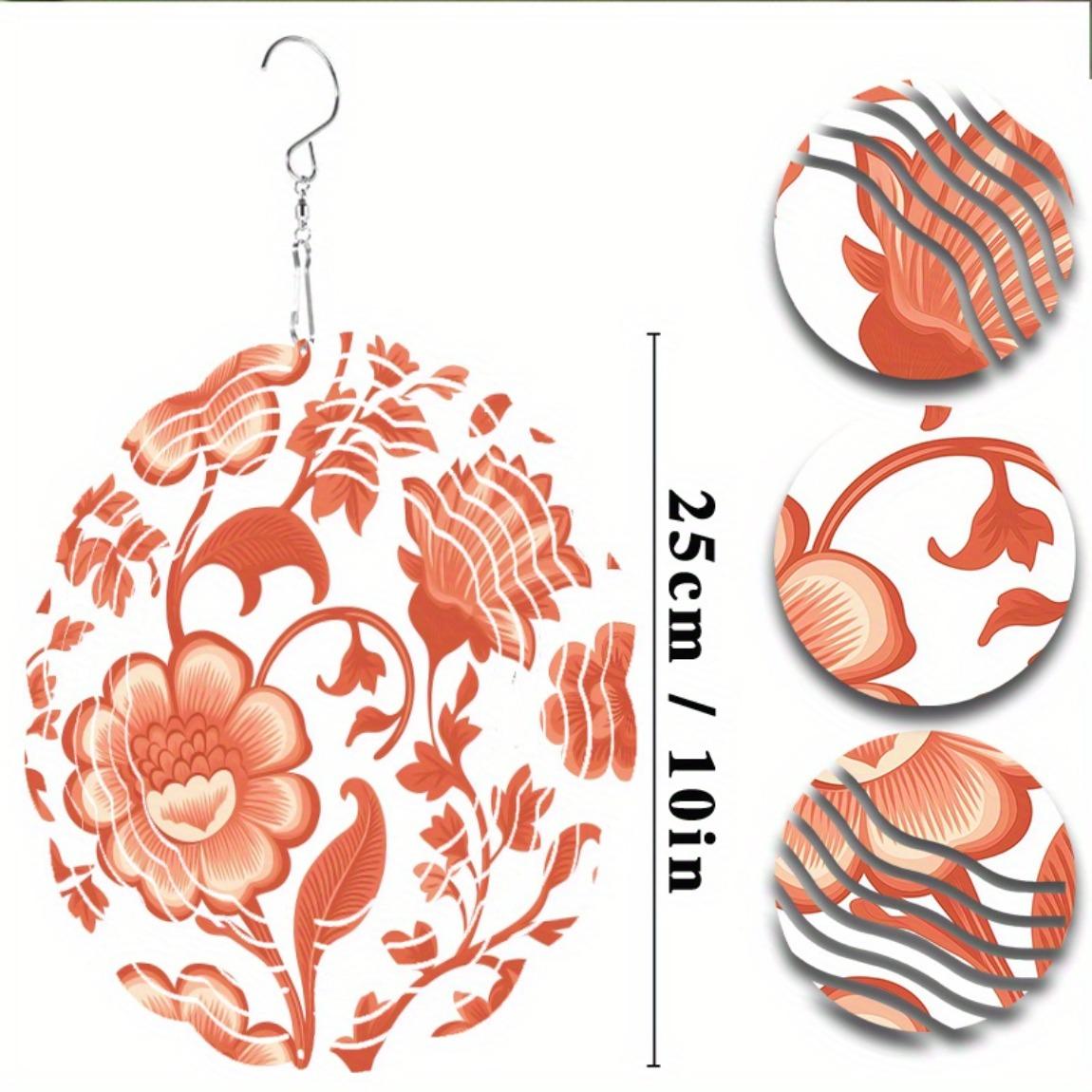 

10-дюймовый мандала-ветряк, металлический садовый декор с крючком 360°, сложный оранжево-зеленый дизайн для балкона, двора, улицы, всесезонный 01A