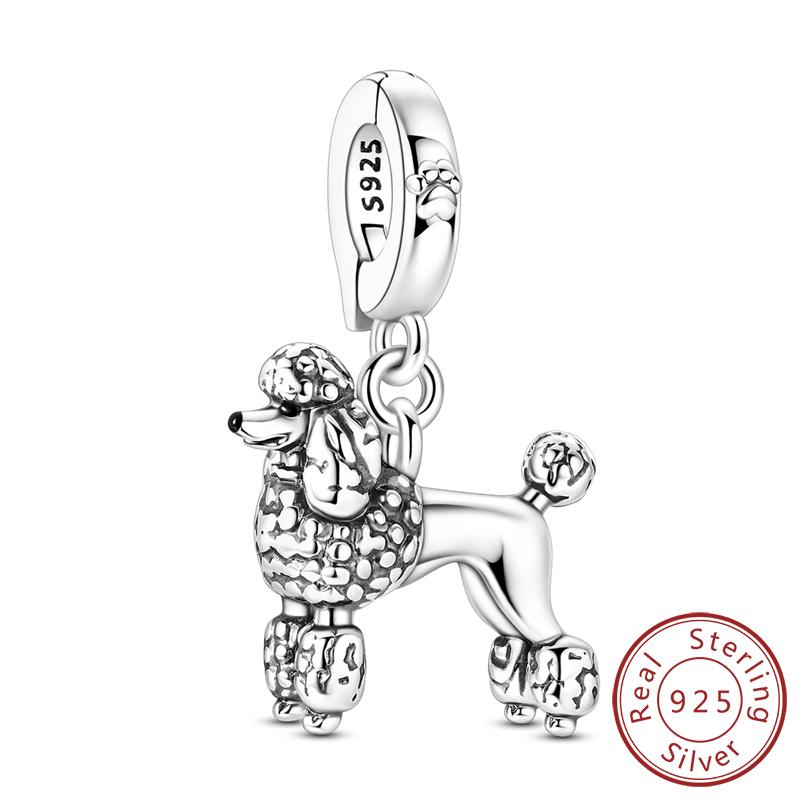 925 Silver Teddy Poodle Dog Cat Charms Beads Pendant Universal Buckle Fit Bracelet DIY Jewelry Gift