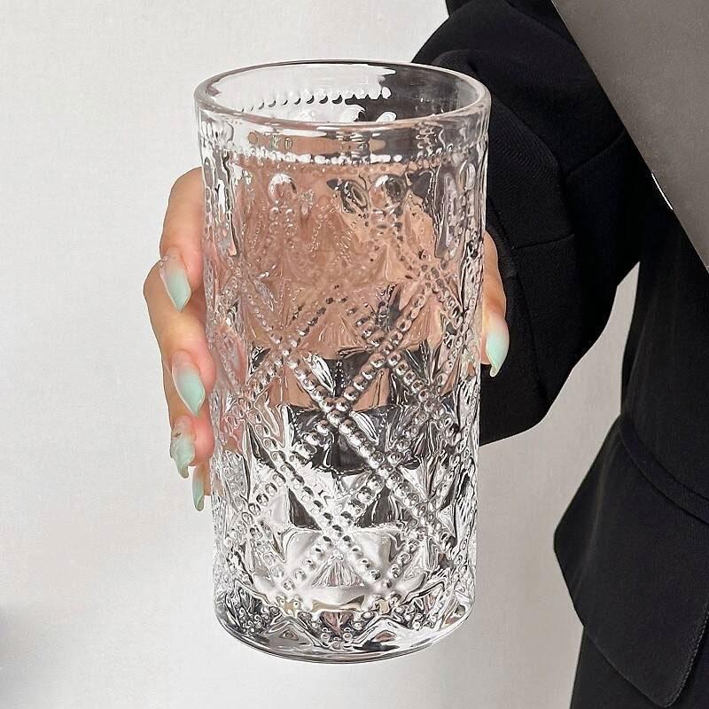 Glasbecher mit Gittermuster Hausgemachte geprägte Wassergläser Whisky- Weingläser Saftbecher Kaltgetränkebecher Weingläser Weihnachtsgeschenk