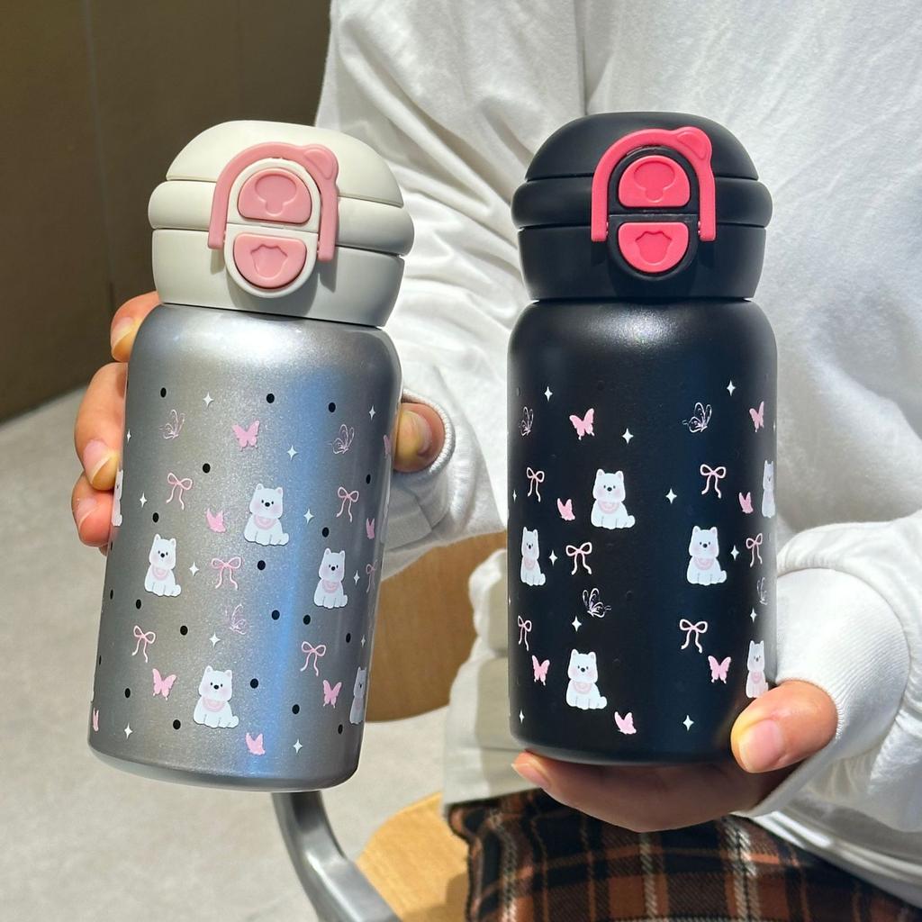 Hochwertiger 316 Edelstahl Becher mit Deckel Cartoon Kinder Doppelwandiger Trinkbecher Große Kapazität Tragbar Henkel Strohhalm Thermosbecher