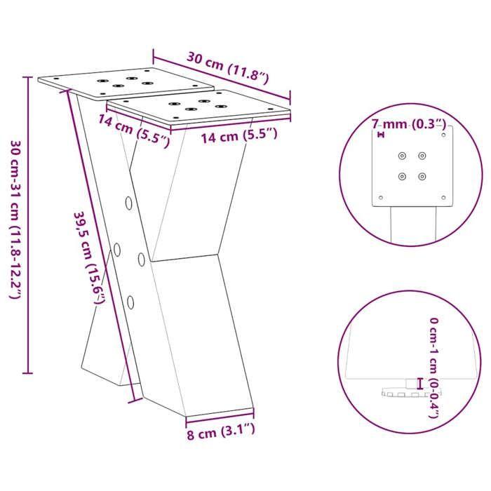 VidaXL Pieds de table basse en forme de X, 2 pièces, acier naturel, 30 x (30-31) cm 4012931