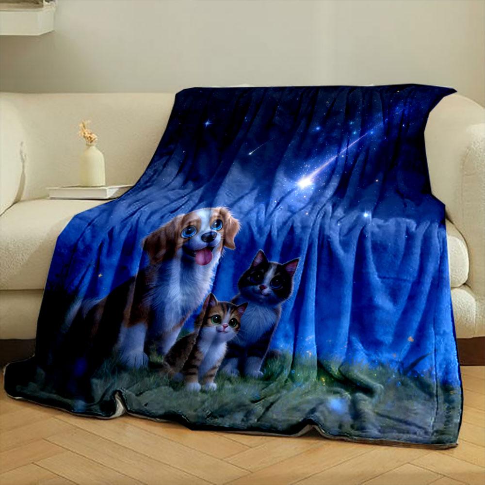 New Product Cute Cats and Dogs Print Warm Comfortable Blanket Home Travel Camping for Adults and Kids Luxury Gifts