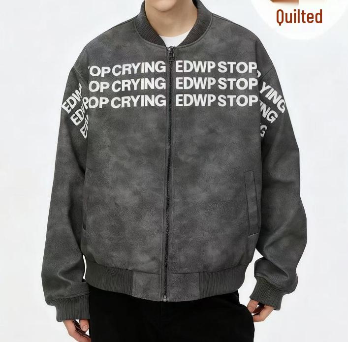 

Unisex Retro Letter Print Baseball Jacket - New Autumn/Winter Arrival: Loose, Casual, Versatile Cotton Outerwear. L сірий колір