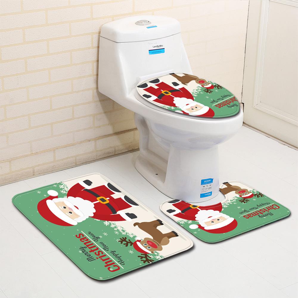 Christmas Bathroom Floor Mat Toilet Three-Piece Set
