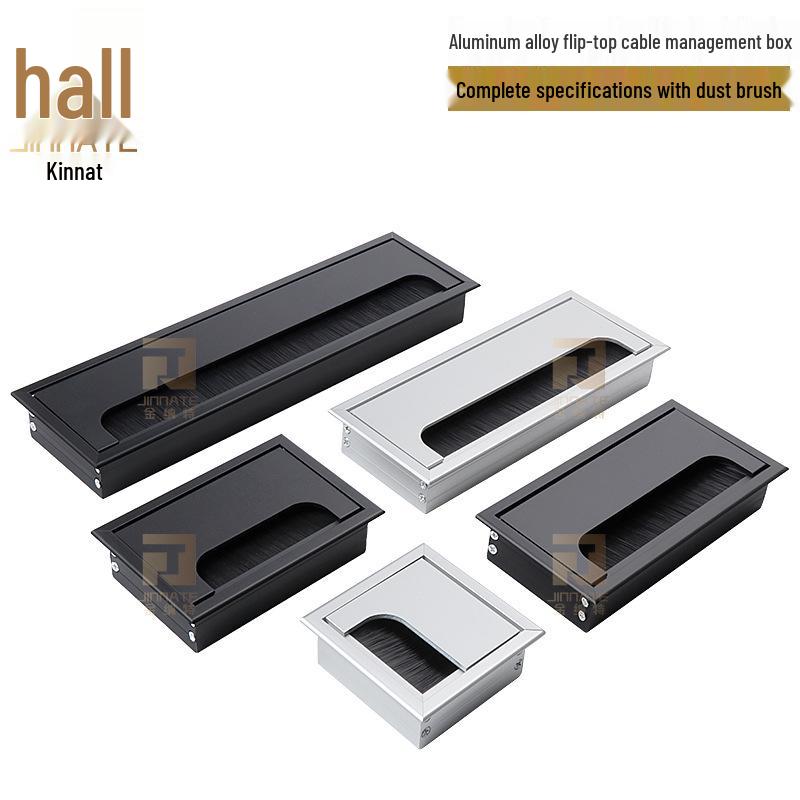 Aluminum Alloy Desk Cable Management Box with Brush Grommet
