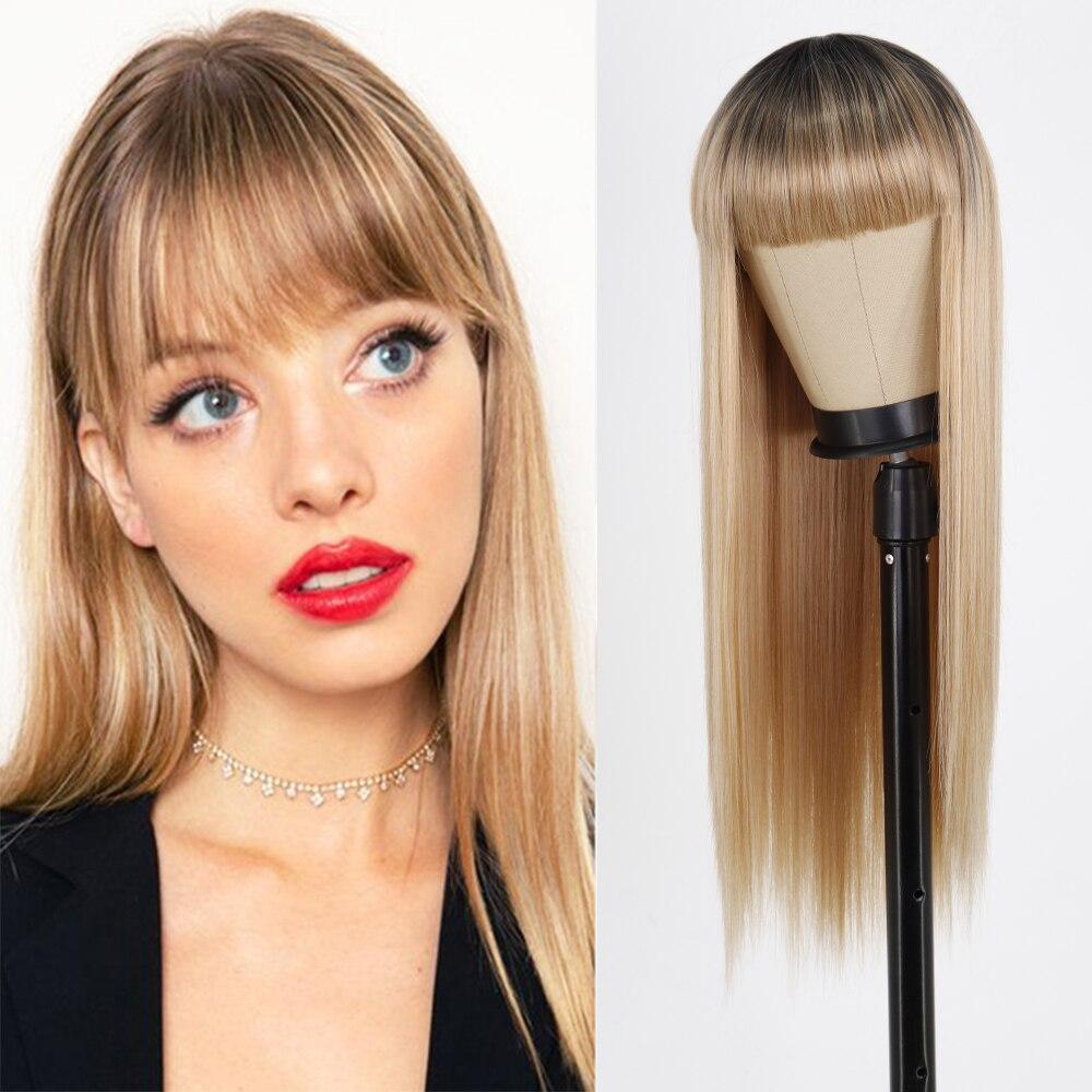 

MISS WIG Длинный прямой черный парик с челкой Парики из синтетических волос Челка с париком для женщин Винно-красный золотой термостойкие парики