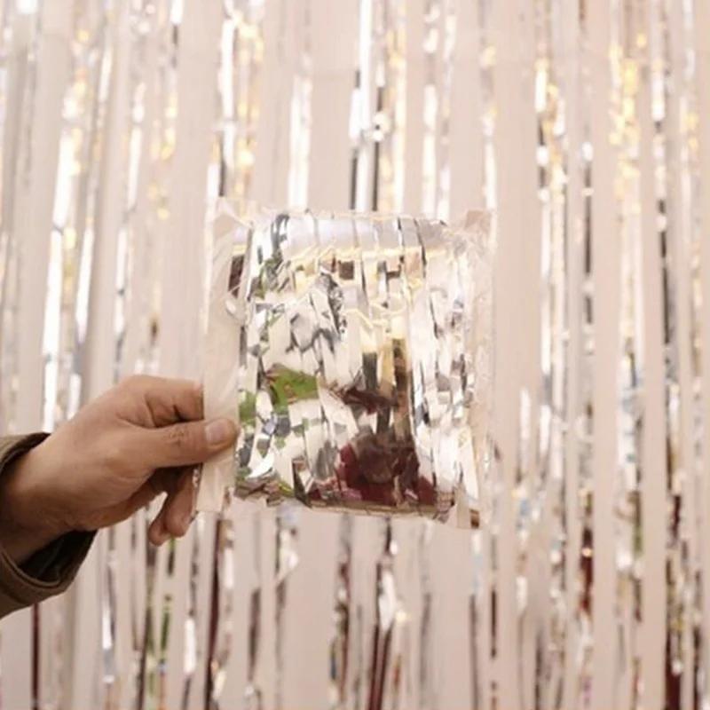 Quality Foil Fringe Curtains Party Decoration 1*2M Women Wedding Backdrop Tinsel Foil Curtain Gold for Birthday Party