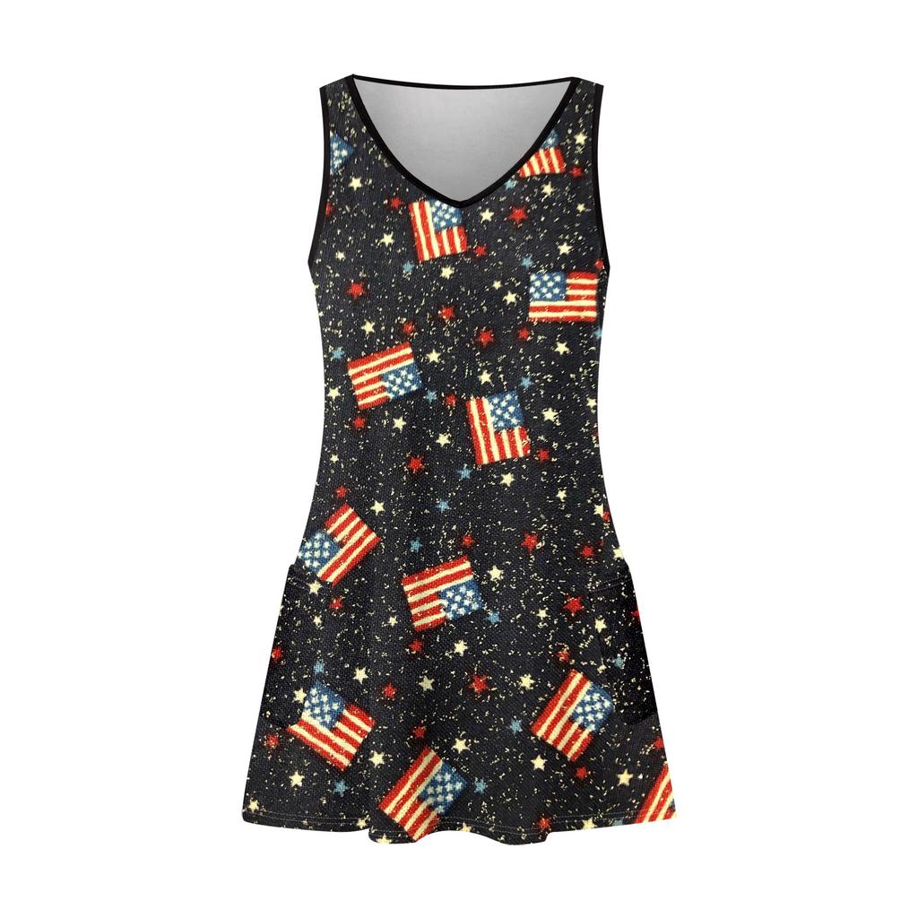 Women's Casual Sundress With Pockets Summer Boho Beach Dress Floral Blouses For Women T-Shirts Dress V Neck Loose Tank Dresses