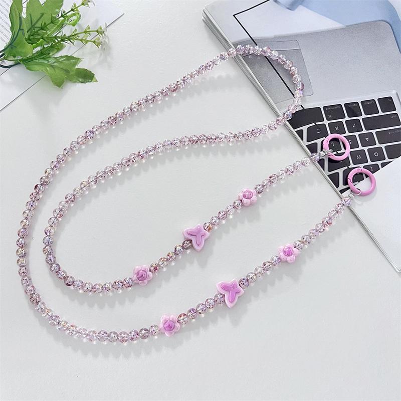 Crossbody Long  Beaded Mobile Phone Hanging Chain Phone Case Lanyard Anti-Loss Rope With Clip Bag Pendants For Iphone