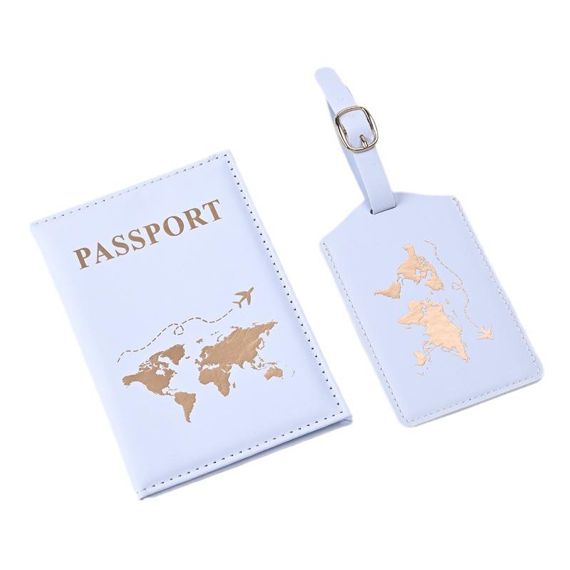 2024 Trendy PU Map Passport Protector & Luggage Tag Set