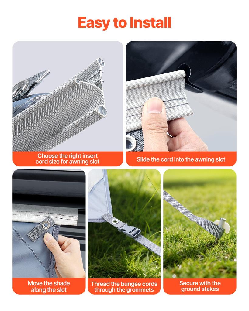 VEVOR RV Awning Sun Shade Screen, 2 x 3.3 m Polyester Mesh Sun Shading Screen (Fits 3.5 m Awnings)