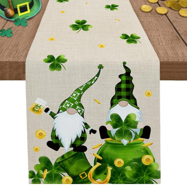 St .Patrick 'S Day Dwarf Shamrock Table Runner Luxury Wedding Decor Table Cover Holiday Home Festive Decor Dinner Tablecloth