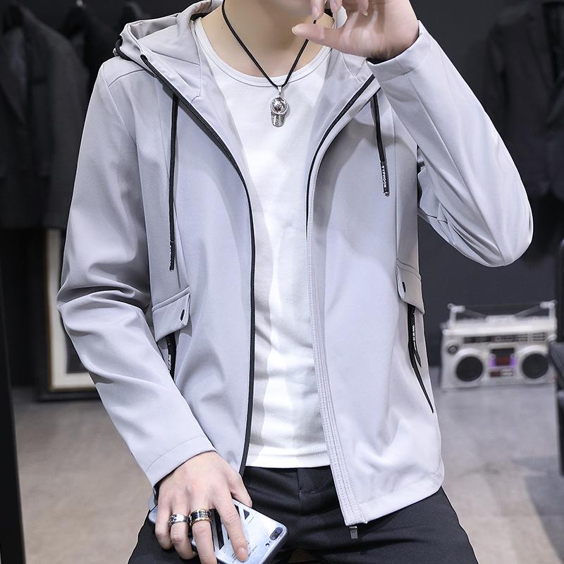 

Мужская куртка весна и осень куртка линия красивая весенняя повседневная с капюшоном куртка большого размера XXL серый