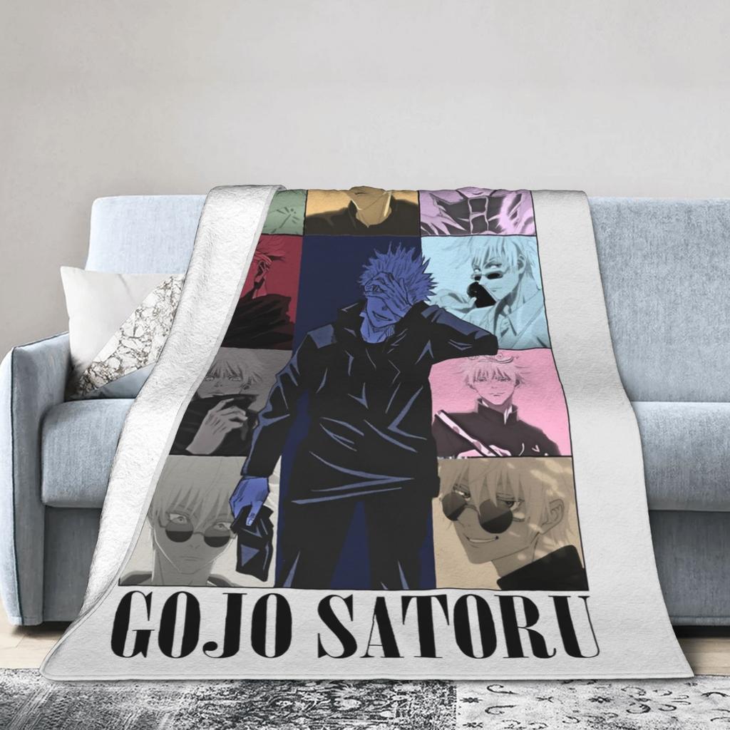 Gojo Satoru JJK Anime Blanket Flannel Textile Decor Portable Lightweight Thin Throw Blanket for Bed Travel Bedspread