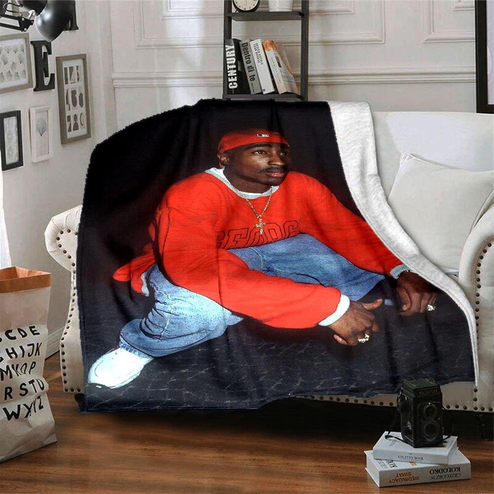 1pc 2PacHip Hop Blanket Soft Lightweight All Season Multi Purpose Throw for Sofa, Bed, Office & Picnics, French Style with Iconic Album Art & Quotes