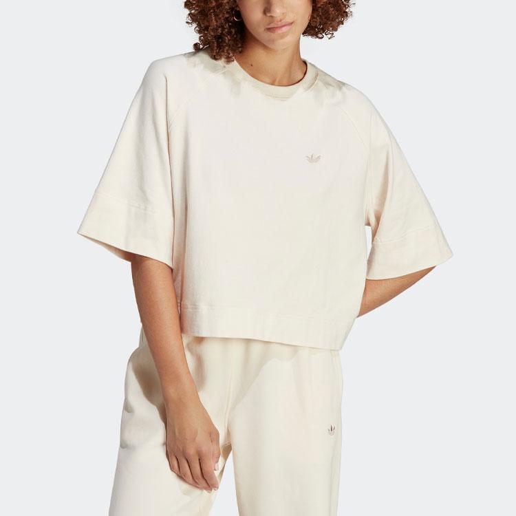 Adidas Originals Essential Premium Essentials Tee Solid Color Logo Ribbed Crew Neck Loose Fit Sports Short Sleeve Raglan T-Shirt Women Tops IC5252