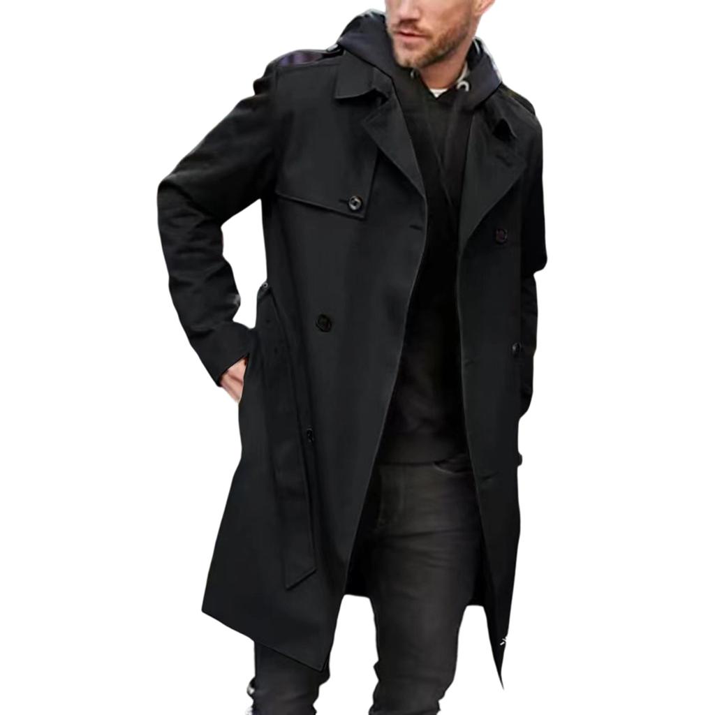 Men's Slim Fit Double-Breasted Casual Jacket Color Long Sleeve with Lapel Collar for Spring and Fall