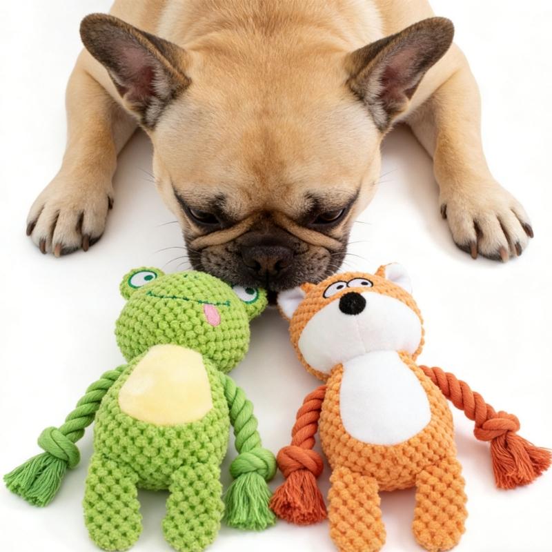 Squeaky Plush Cotton Rope Dog Toy For Interactively Play Teeth Cleaning And Anxieties Relief In Small Media Dog