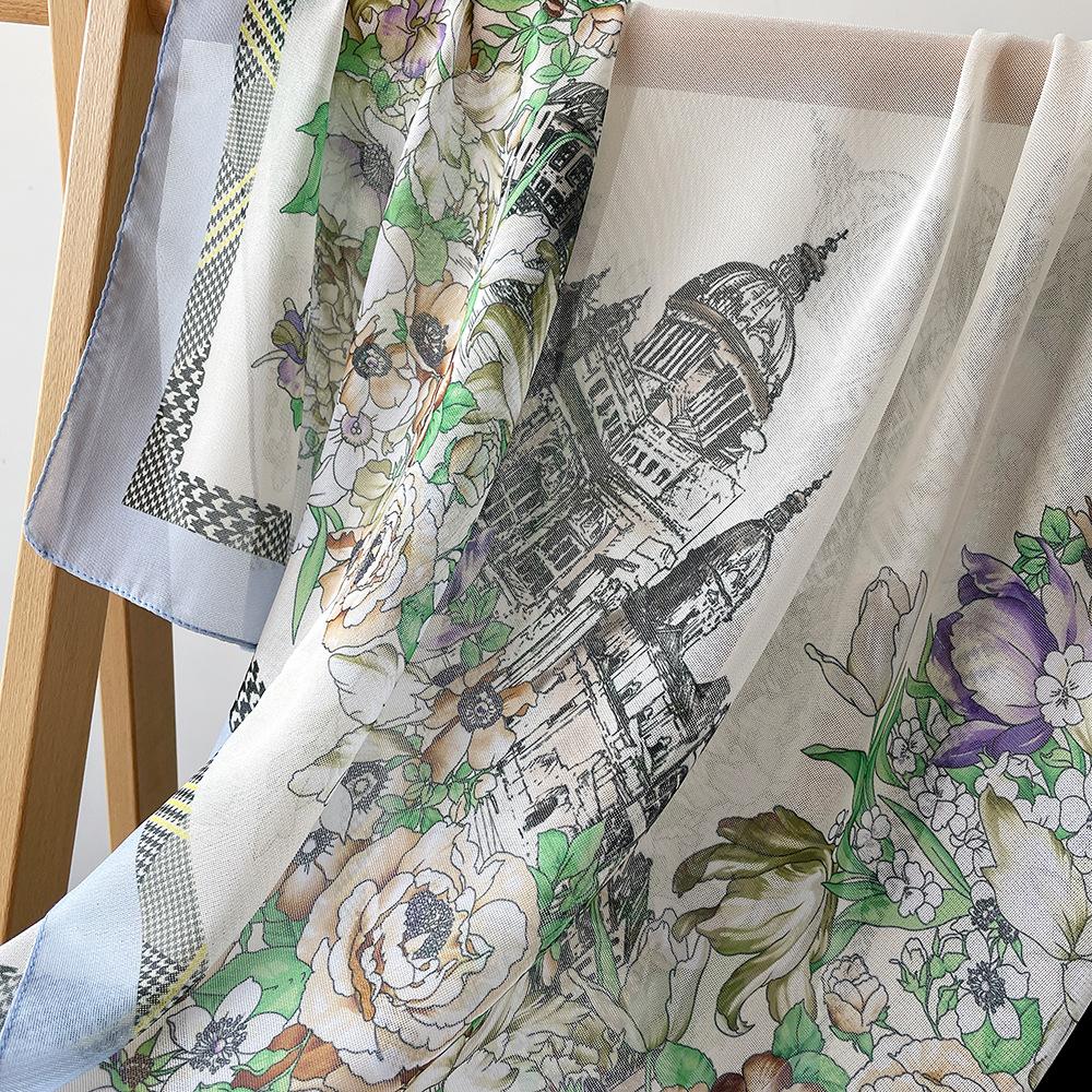 New Scarf Fashionable Light Luxury Versatile Plant Flowers Outdoor Sunscreen Shawl Big Square Scarf Headscarf Scarf