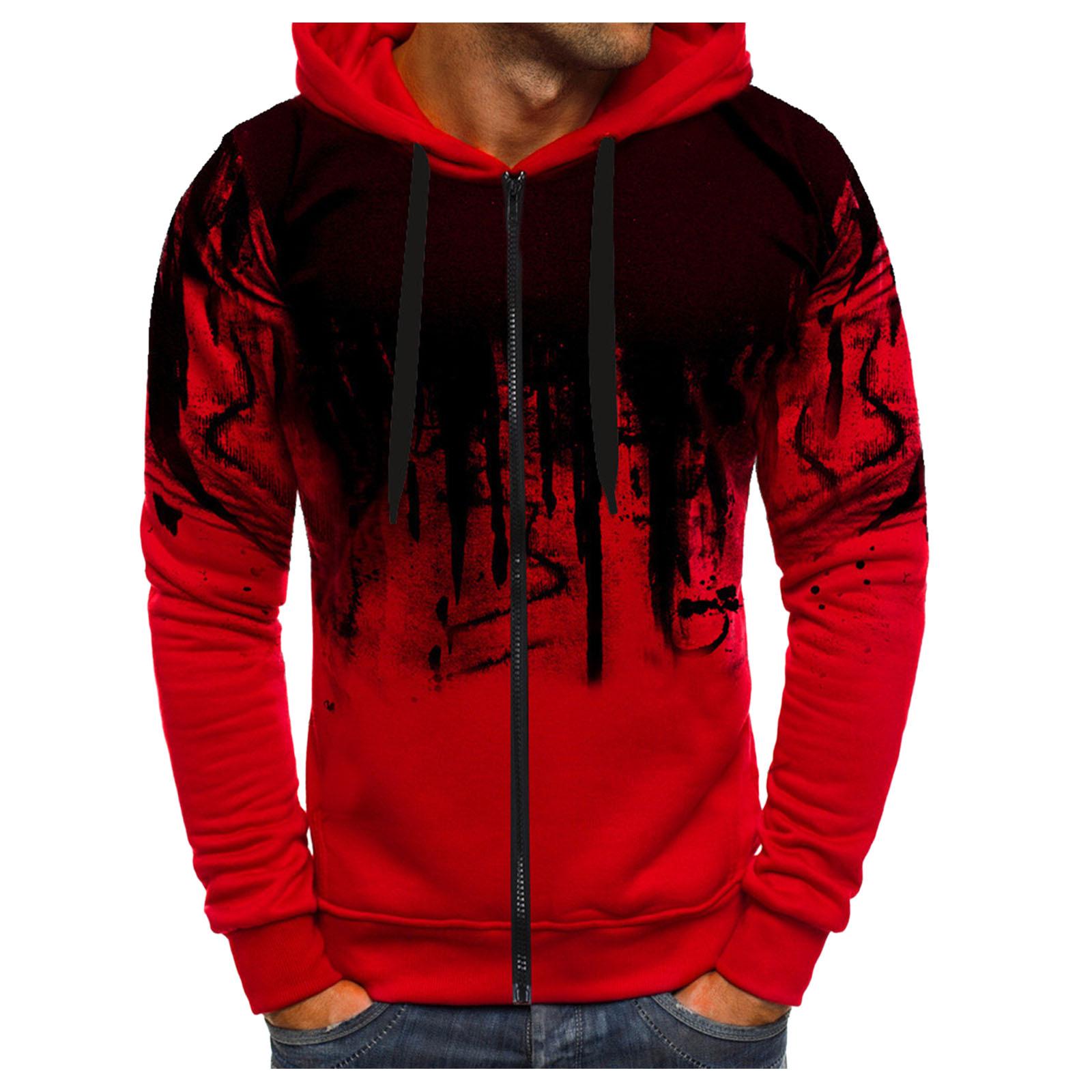 

Men s Splatter Print Zipper Hoodie - Autumn/Winter Casual Long Sleeve Jacket 2XL