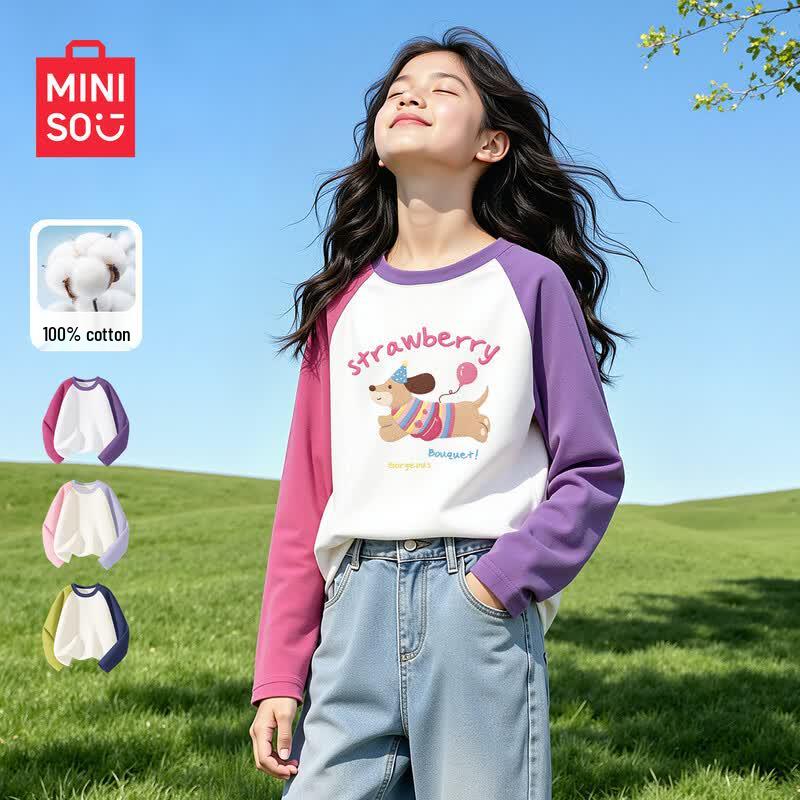 Miniso Kids' 2026 Spring Autumn Pure Cotton Long Sleeve T-Shirt