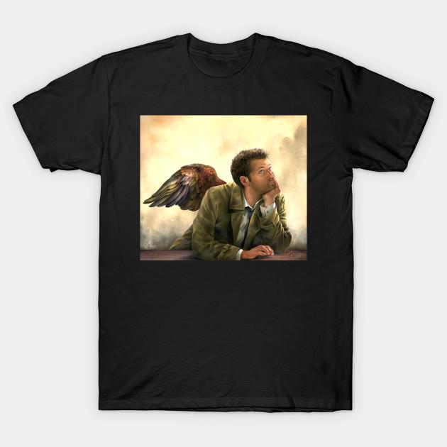 Herren Schwarzes Print-T-Shirt Castiel Renaissance-Stil No-Cut Transferpapier-Druck Baumwoll-T-Shirt