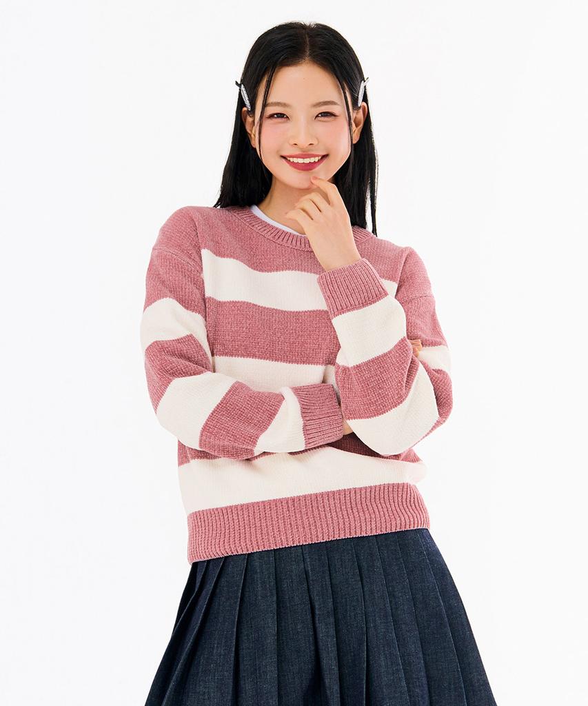CHASECULT Women'S Striped Round Sweater - Pink