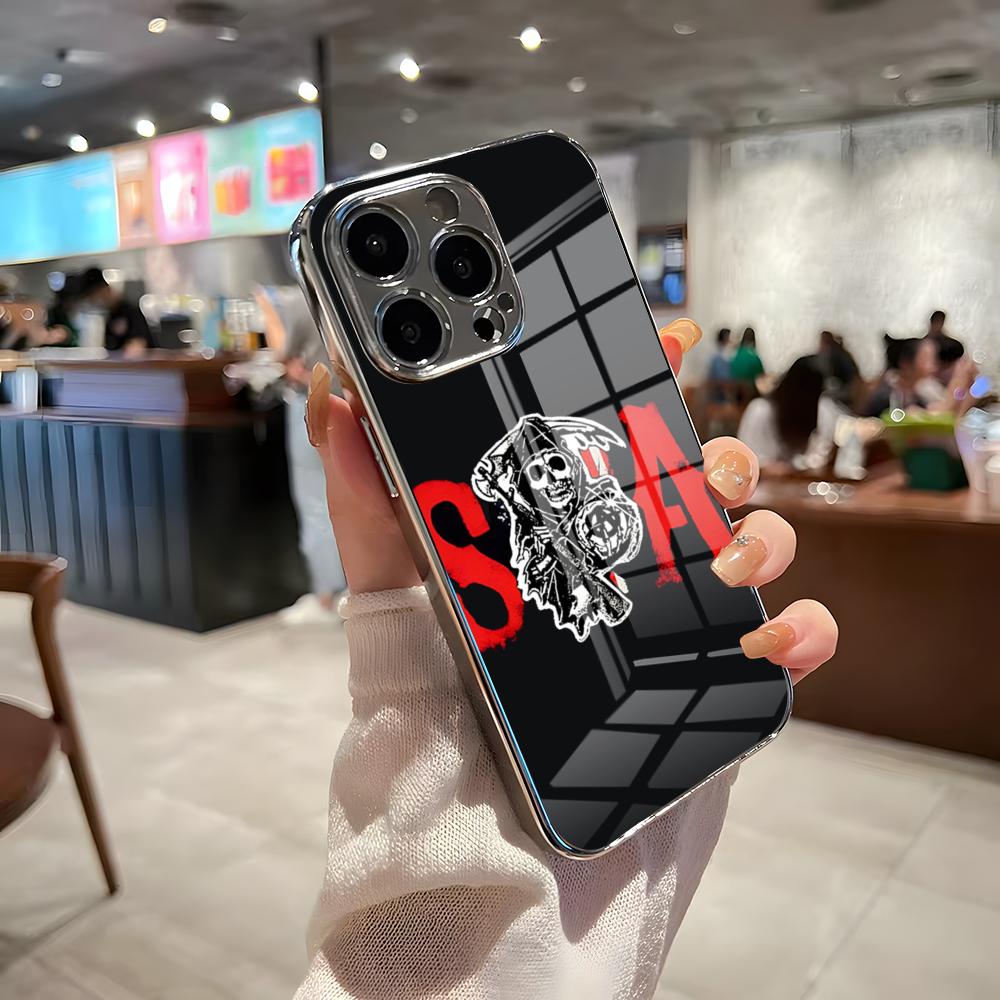 

S-Sons Of Anarchy TV Phone Case For IPhone 17 Pro Max 15 Pro 16 14 Plus 12 13 Mini 11 Pro Shockproof Electroplated Glass Cover iPhone 11 Pro Max