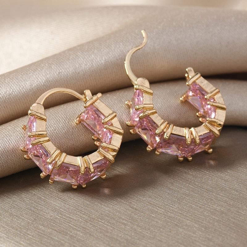 Exquisite Square Pink Earrings with Feminine Style, Fashionable and Personalized Design, Versatile Earrings